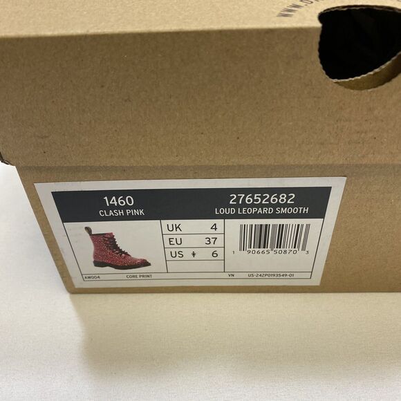 Dr Martens Boots Womens 6 Pink Leopard Water Repellent 1460 Leather Lace Up Shoe - Picture 10 of 14